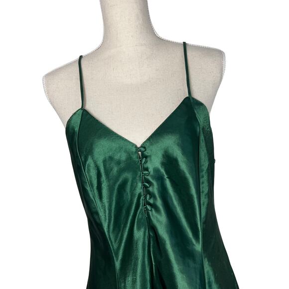 Satin and Beaux Vintage Emerald Green Satin Slip Dress 90s Y2K L - Picture 2 of 6